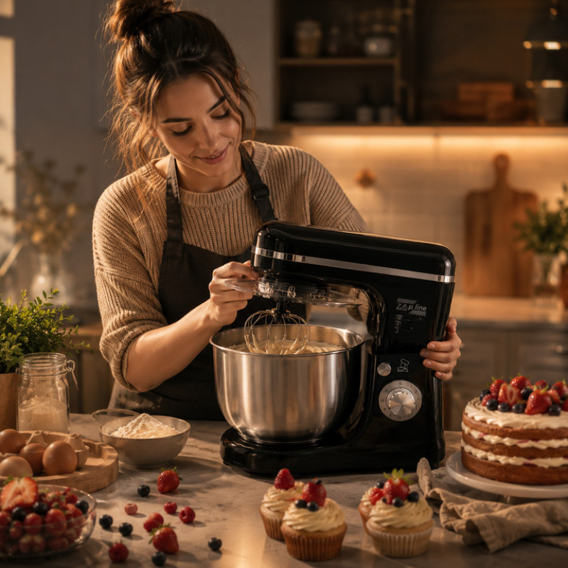 Кухонный миксер тестомес Zepline ZP-9832 3в1, 3500 Вт, чаша 5 л, медный мотор, 10 скоростей, черный корпус