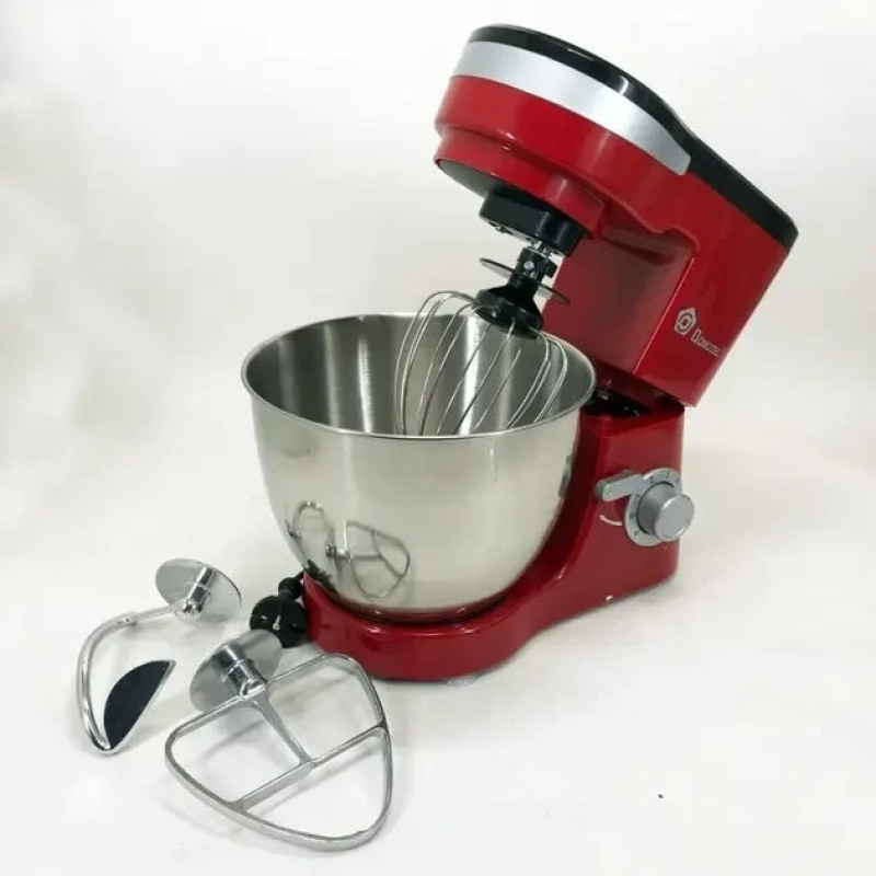 Планетарный миксер Domotec MS-1368, тестомес, 1500 Вт, чаша 4 л, 6 скоростей, 3 насадки, защита от брызг