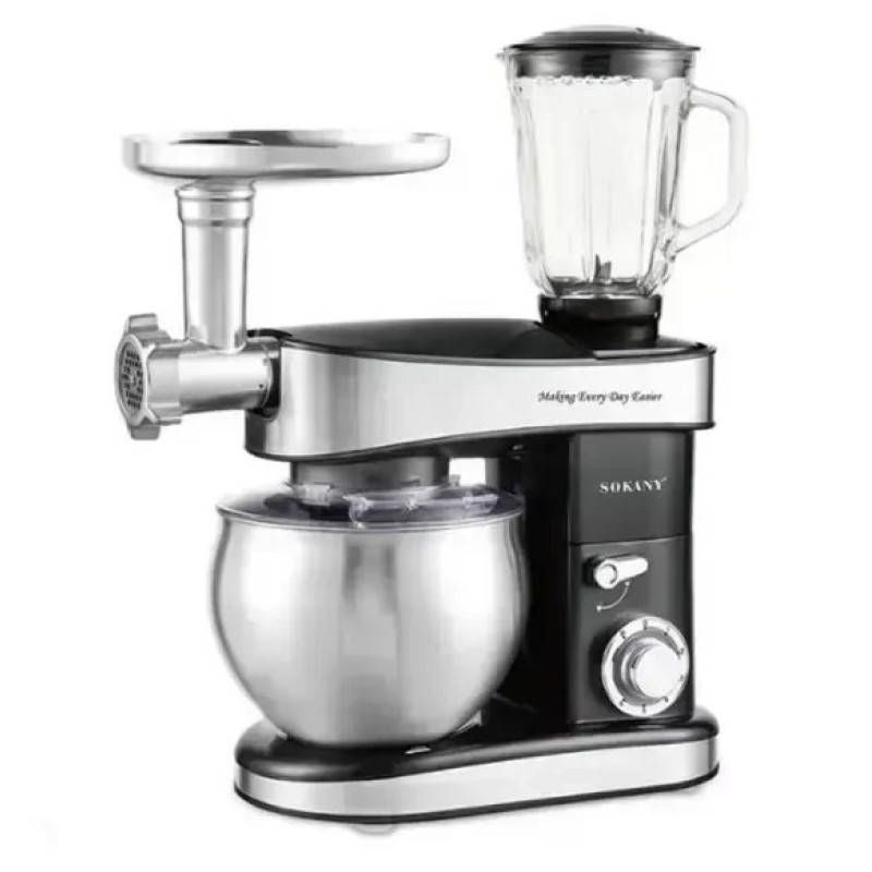 Кухонный комбайн Sokany SK-05010, планетарный миксер 7,5 л, 6 скоростей, мясорубка, блендер, 4 насадки