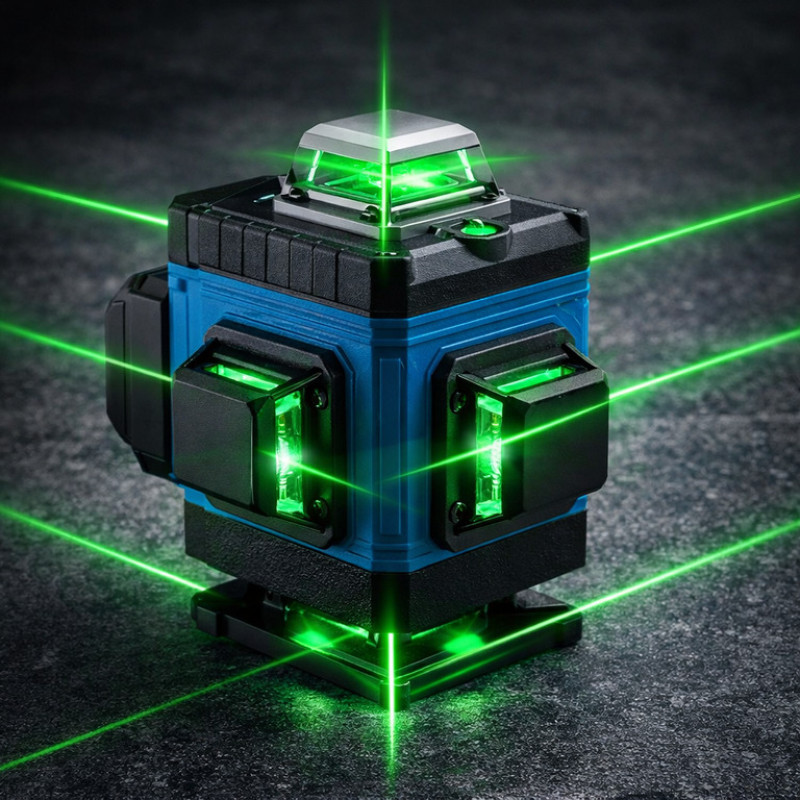Лазерний рівень 4D 16-лінійний зелений, 360°, 24V 5Ah, самовирівнювальний у кейсі