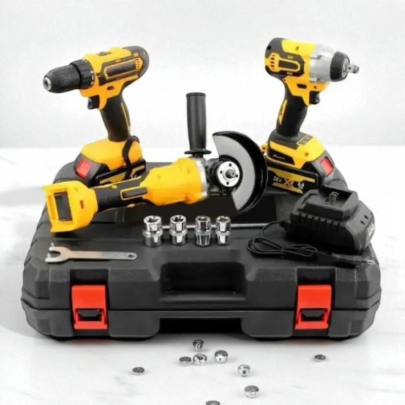 Набор инструментов 3 в 1 KAR100 (шуруповерт, гайковерт, шлифовальная машинка) 2 АКБ