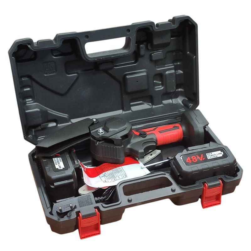 Бесщеточная аккумуляторная цепная мини-пила 6 inch Electric SAW в кейсе, 2 аккумулятора, красная