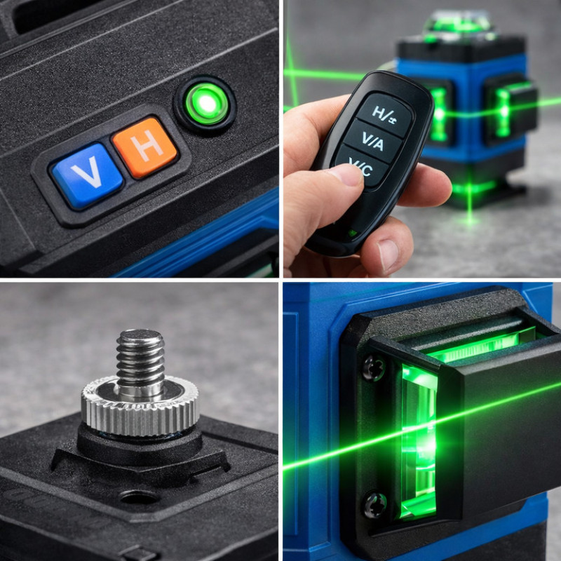 Лазерний рівень 4D 16-лінійний зелений, 360°, 24V 5Ah, самовирівнювальний у кейсі