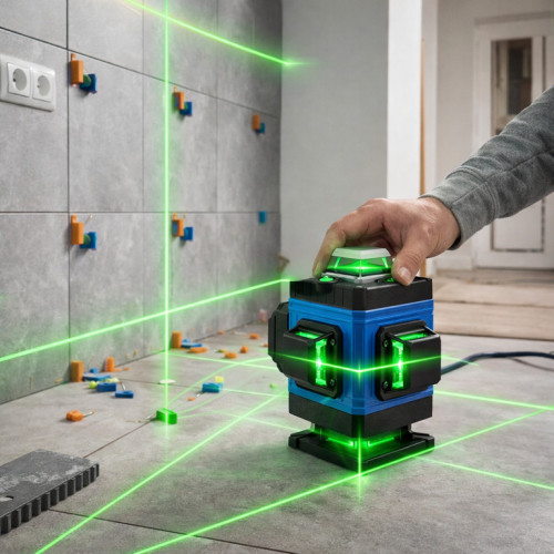Лазерный уровень 4D 16-линейный зеленый, 360°, 24V 5Ah, самовыравнивающийся в кейсе