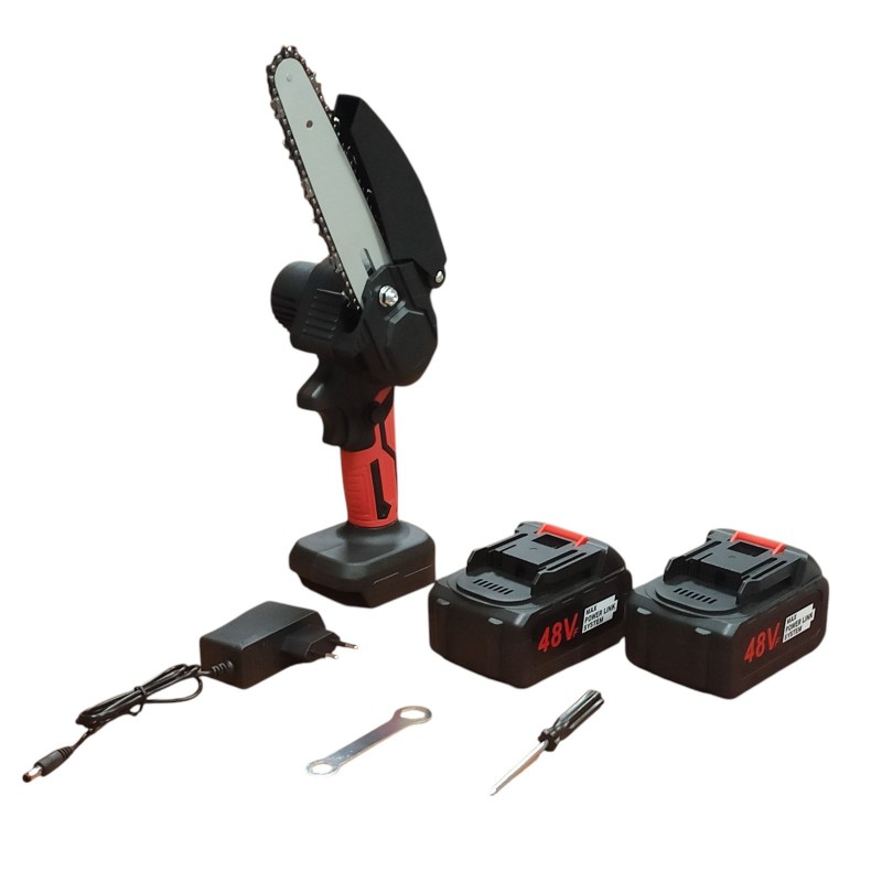 Бесщеточная аккумуляторная цепная мини-пила 6 inch Electric SAW в кейсе, 2 аккумулятора, красная
