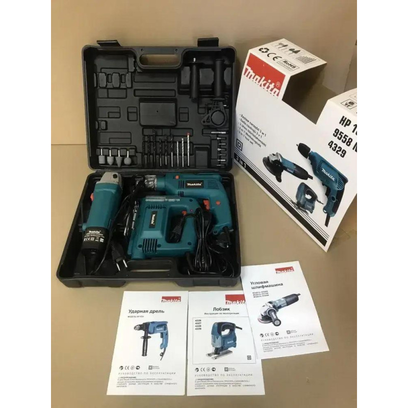 Комплект Makita 3 в 1: дриль, лобзик, болгарка