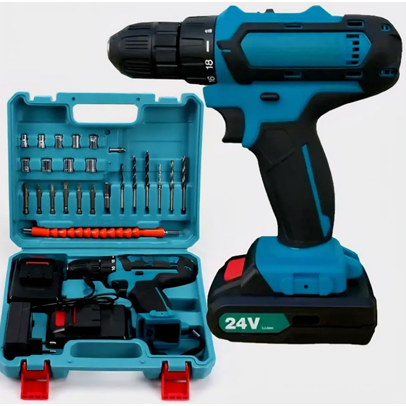Шуруповёрт Makita 331 DWE (24V, 5.0Ah) с набором инструментов и запасным аккумулятором