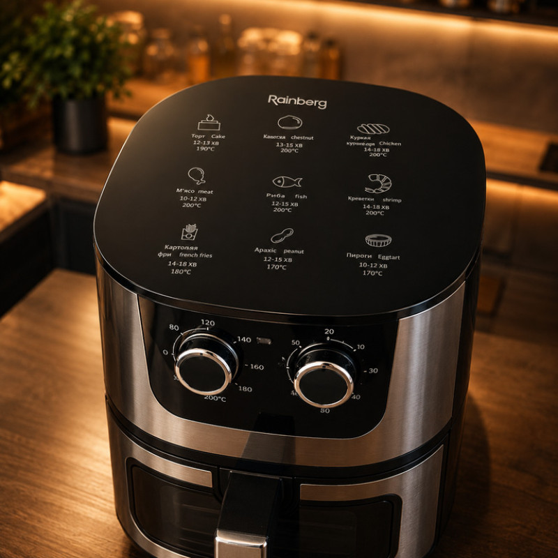 Аэрофритюрница Rainberg RB-2269 8 л 4200 Вт с механическим управлением, чёрная