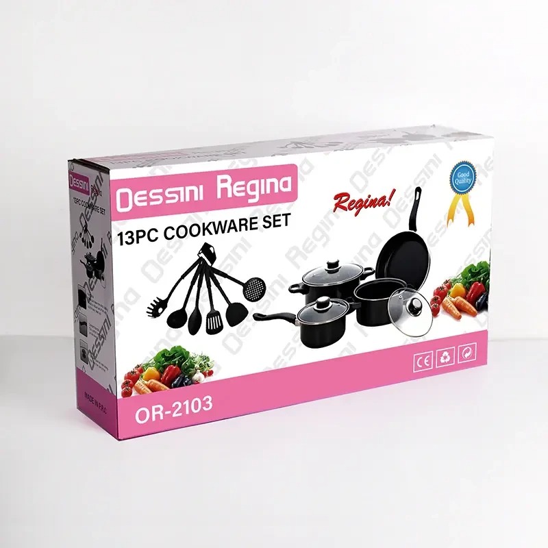 Набор посуды Dessini 13 предметов — антипригарное гранитное покрытие, стеклянные крышки, индукционное дно