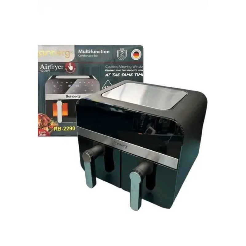 Аерофритюрниця Rainberg RB-2290, 13 л (2×6.5 л), 4200 Вт, подвійна мультипіч, без олії, аерогриль