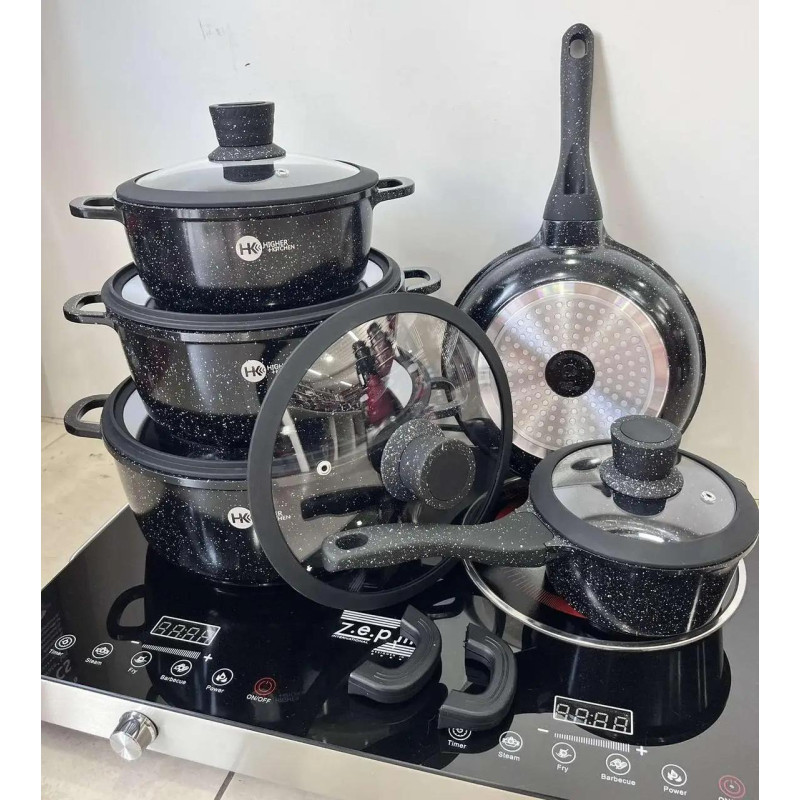 Набор посуды Higher Kitchen НК-316 с гранитным антипригарным покрытием, 12 предметов, черный
