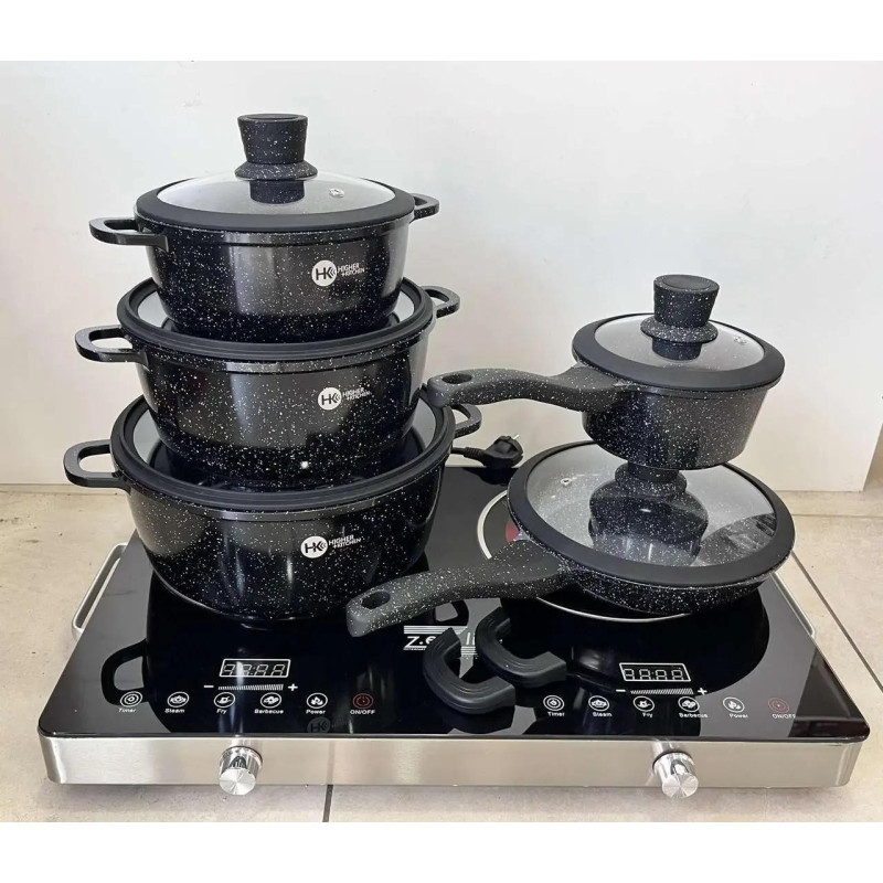 Набор посуды Higher Kitchen НК-316 с гранитным антипригарным покрытием, 12 предметов, черный