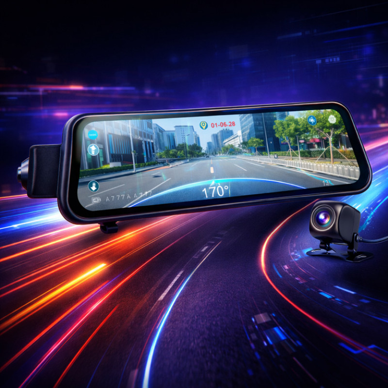 Дзеркало-відеореєстратор H02 з камерою заднього виду, 9.66" сенсорний екран Full HD