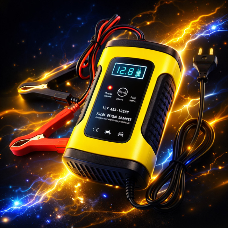 Зарядний пристрій для авто акумулятора FOXSUR 12V/24V 6-8A з LCD дисплеєм