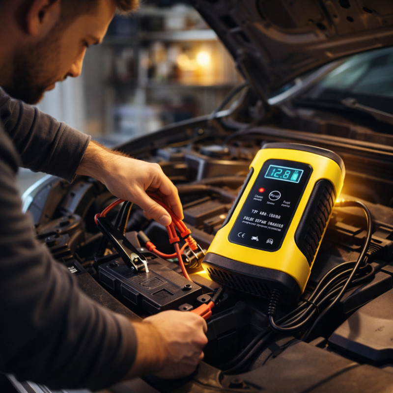 Зарядний пристрій для авто акумулятора FOXSUR 12V/24V 6-8A з LCD дисплеєм