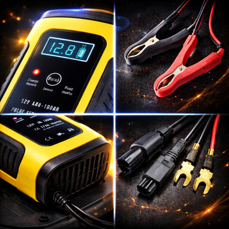 Зарядний пристрій для авто акумулятора FOXSUR 12V/24V 6-8A з LCD дисплеєм