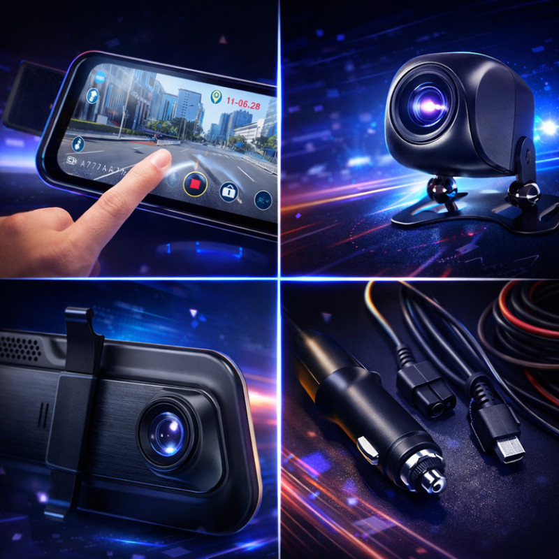 Дзеркало-відеореєстратор H02 з камерою заднього виду, 9.66" сенсорний екран Full HD