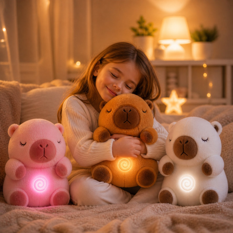 Интерактивная мягкая игрушка Капибара CapyBuddy 30 см — "дышит" во время объятий