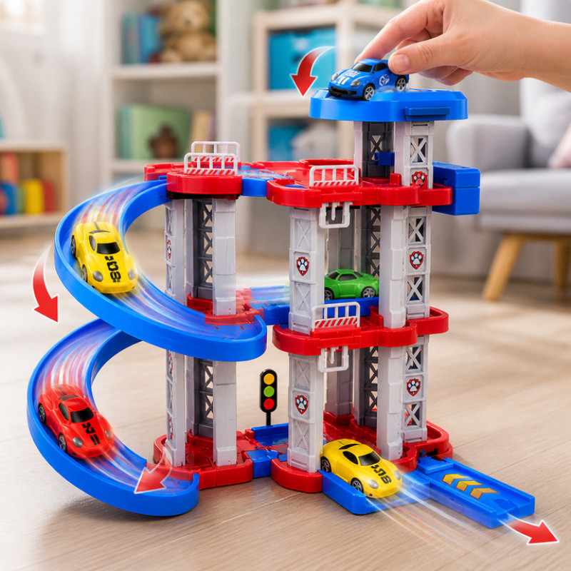Игрушечный трек-парковка Childrens Rail Car MH2004 Щенячий патруль, 75 деталей, 3 машинки