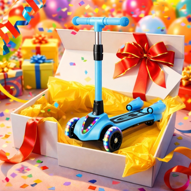 Дитячий турбо-самокат GLANBER з димом і музикою, блакитний