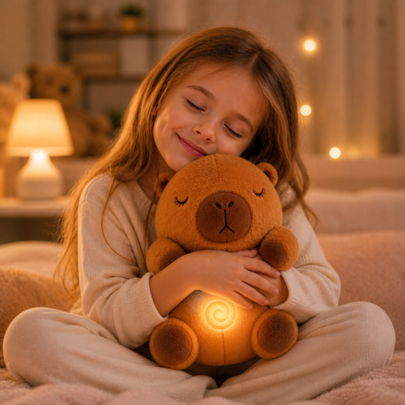Интерактивная мягкая игрушка Капибара CapyBuddy 30 см — "дышит" во время объятий