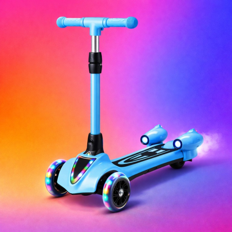 Дитячий турбо-самокат GLANBER з димом і музикою, блакитний