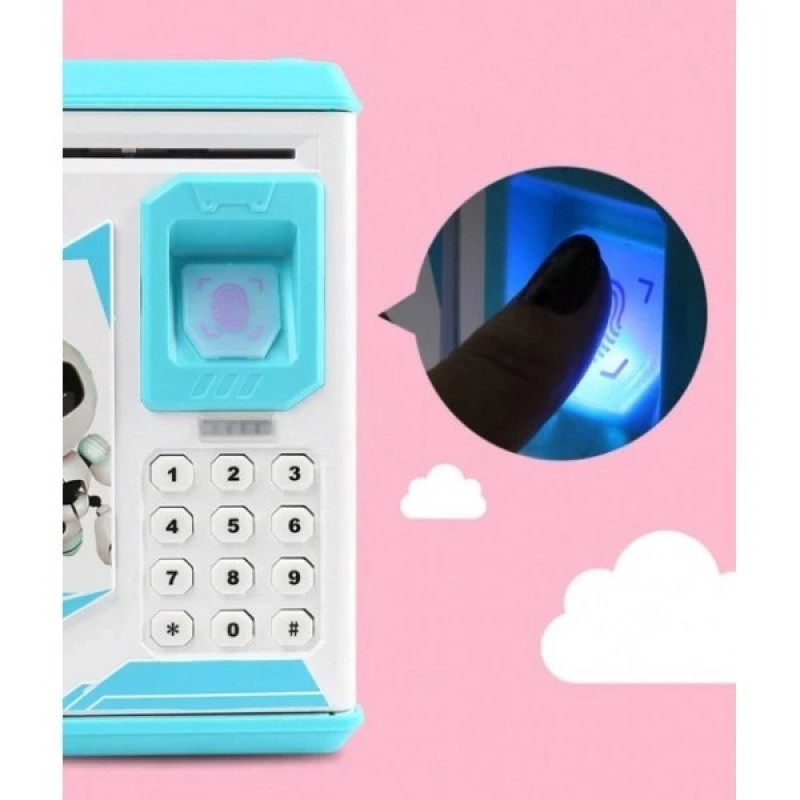 Детский сейф-копилка Робот Bodyguard с музыкой и отпечатком пальца, голубой