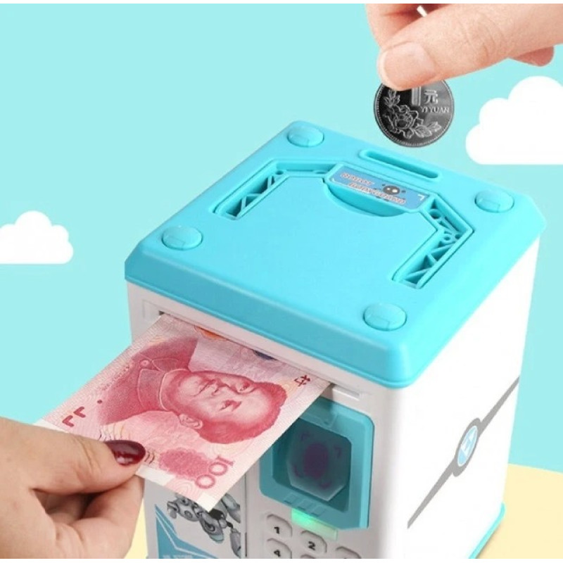 Детский сейф-копилка Робот Bodyguard с музыкой и отпечатком пальца, голубой