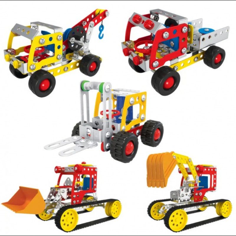 Детский металлический конструктор X638-4 «Строительная техника» 5в1, 244 детали