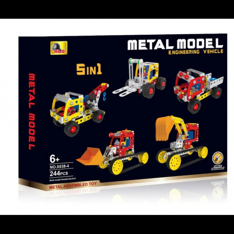 Детский металлический конструктор X638-4 «Строительная техника» 5в1, 244 детали