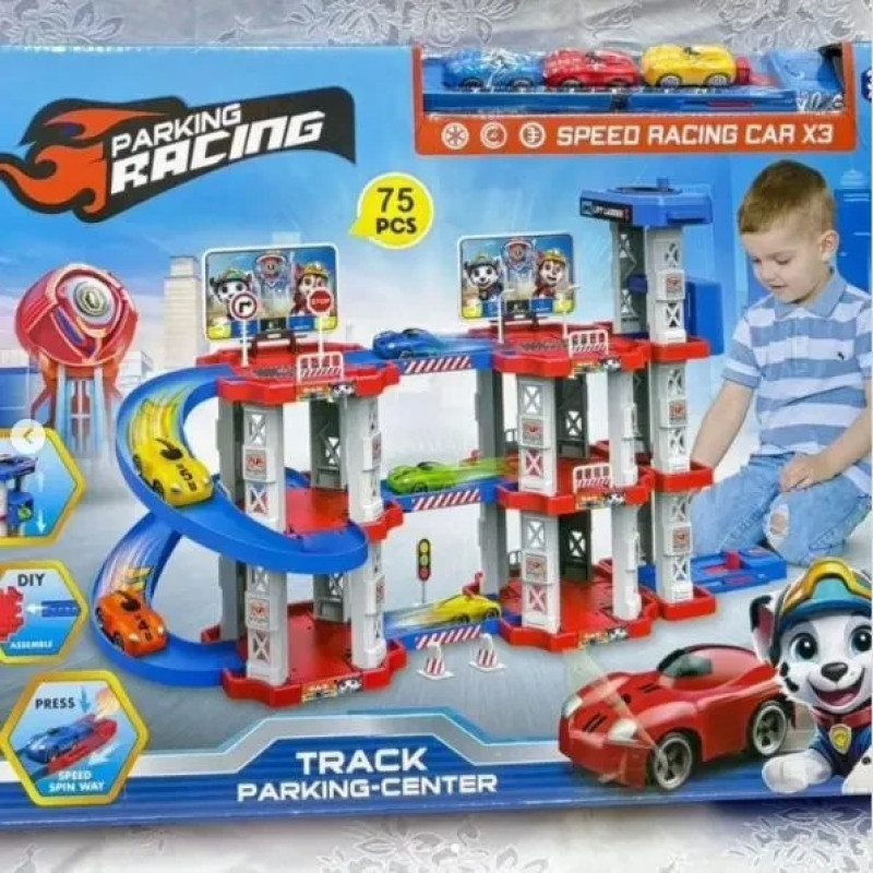 Игрушечный трек-парковка Childrens Rail Car MH2004 Щенячий патруль, 75 деталей, 3 машинки