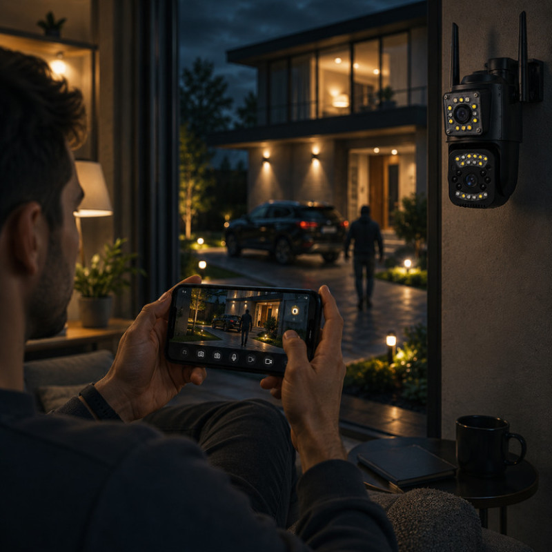 Вулична Wi-Fi камера відеоспостереження поворотна Smart Home Camera SC03 V380 Pro на два об’єктиви