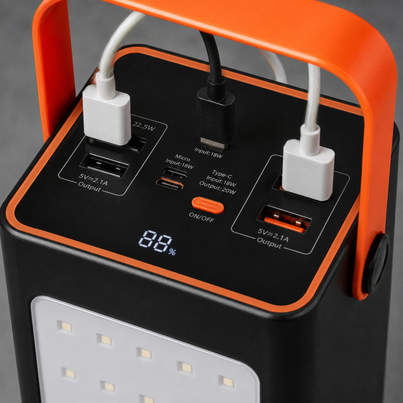 Повербанк з ліхтарем 90000 мАг 22.5W Hoco J107 Super 333Wh, PD20W, 4xUSB, Type-C, MicroUSB