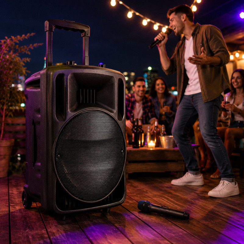 Портативна акустична система Su-Kam BT 100D з бездротовим мікрофоном — 100 Вт, Bluetooth, FM, REC, акумулятор 5500 mAh