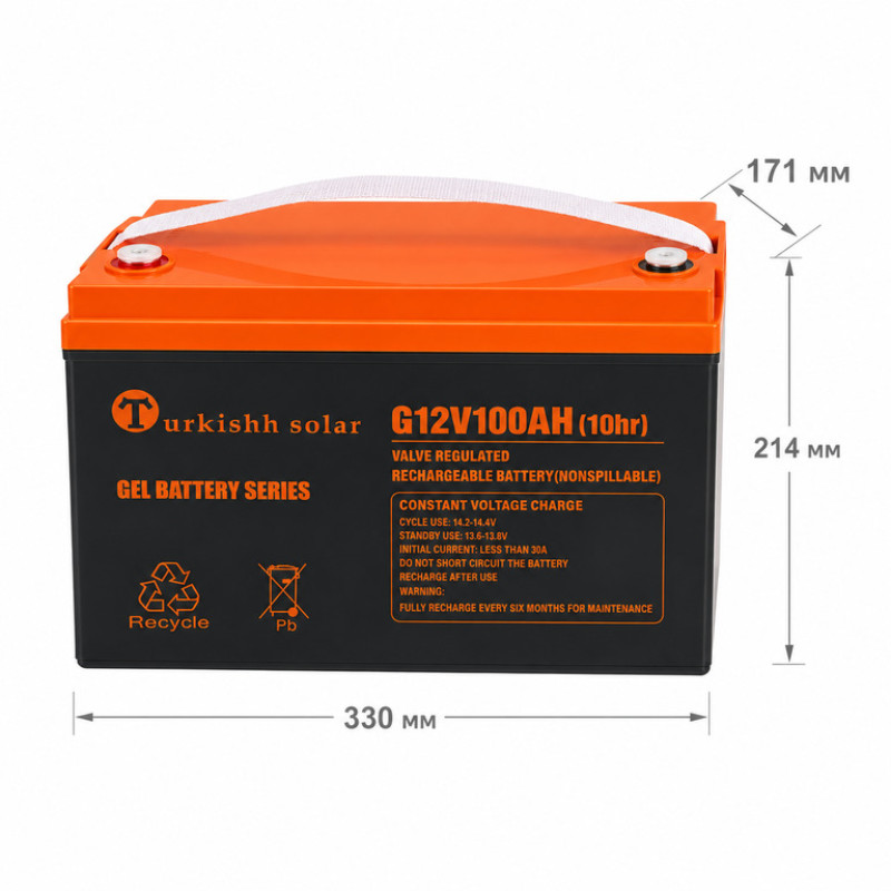 Гелевый аккумулятор 12V 100Ah для ИБП, инверторов и солнечных систем
