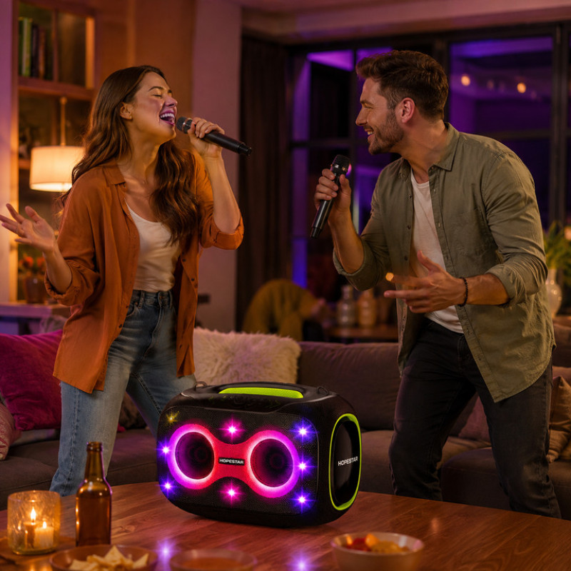 Бездротова Bluetooth колонка Hopestar PARTYBOX 120 Вт із двома мікрофонами — караоке та потужний звук для вечірок