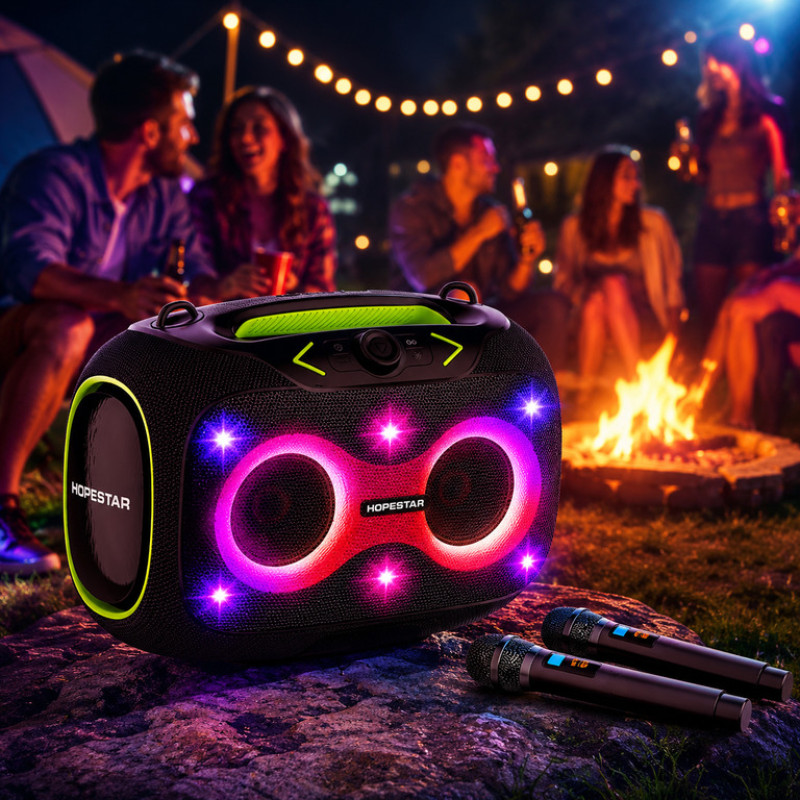 Бездротова Bluetooth колонка Hopestar PARTYBOX 120 Вт із двома мікрофонами — караоке та потужний звук для вечірок