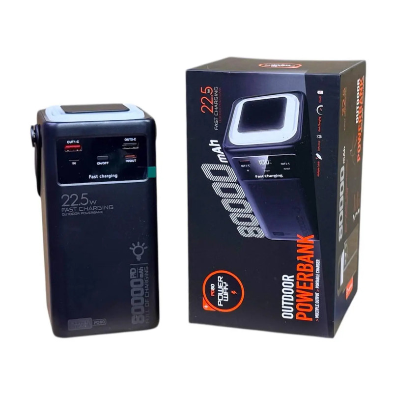 Павербанк PD-80 80000 mAh 22.5W Fast Charge с фонарем и кабелями