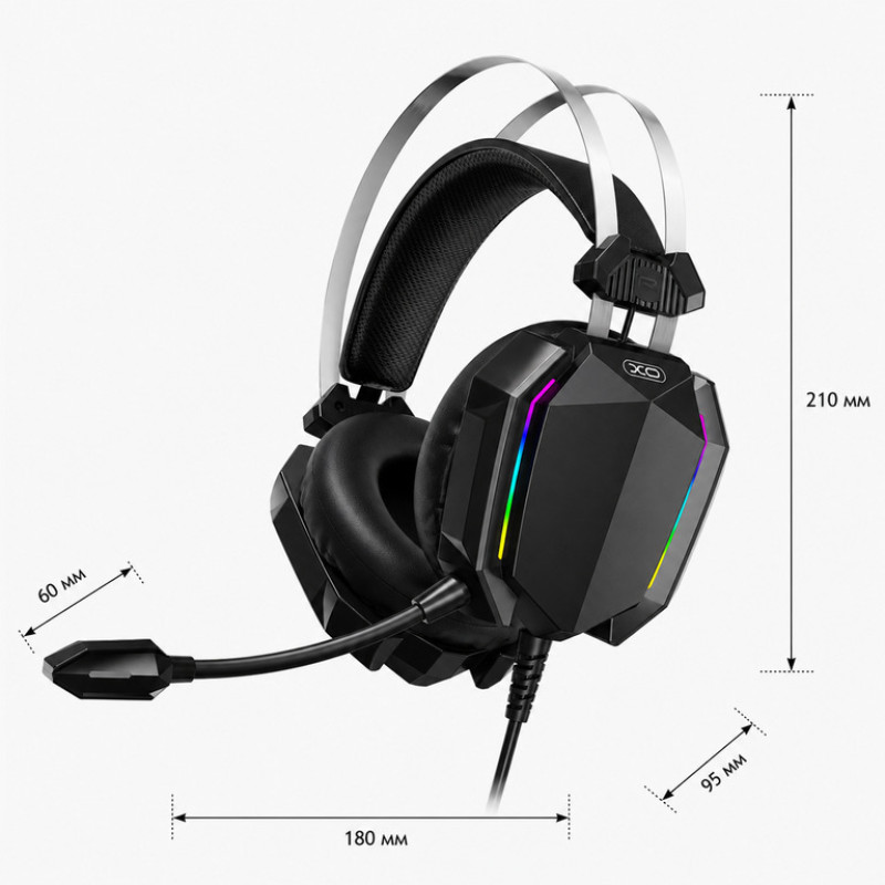 Игровые наушники XO GE-07 с микрофоном и LED RGB подсветкой, черные (проводные)