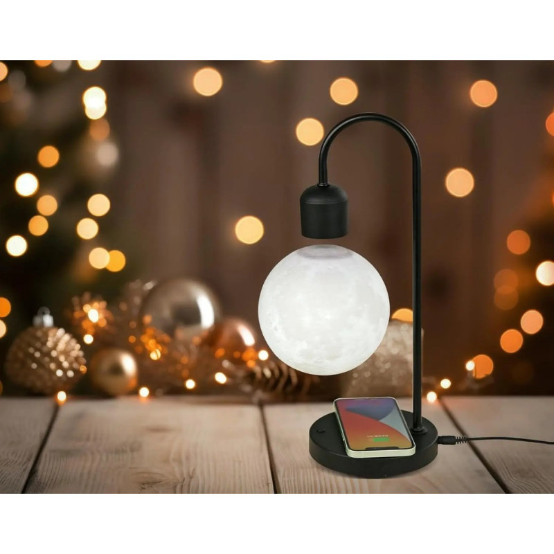 Лампа-ночник настольный левитирующий «Луна» с магнитной и беспроводной Qi-зарядкой