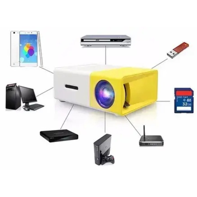 Портативный мультимедийный проектор UKC YG-300 с динамиком, White/Yellow