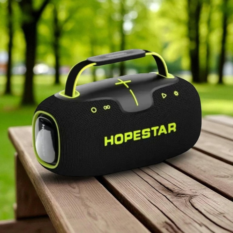 Портативная колонка Hopestar Party Box 150 — зелёная, 60 Вт, с RGB-подсветкой и защитой IPX5