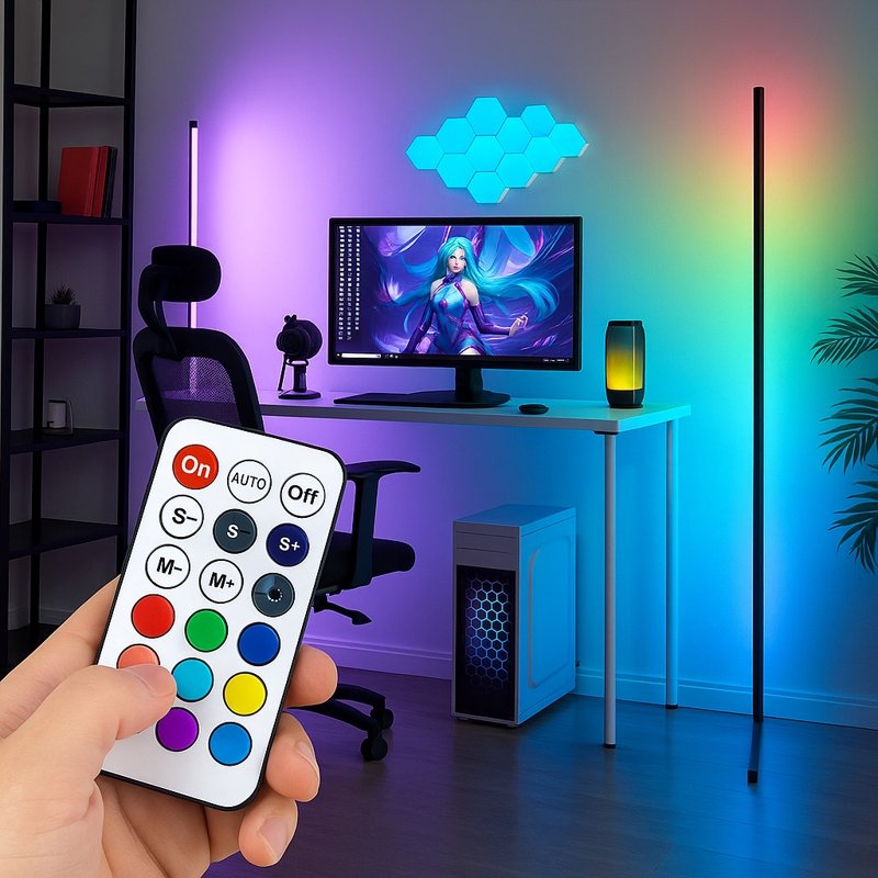 Кутовий RGB торшер 1,2 м із пультом — підлоговий світильник-нічник