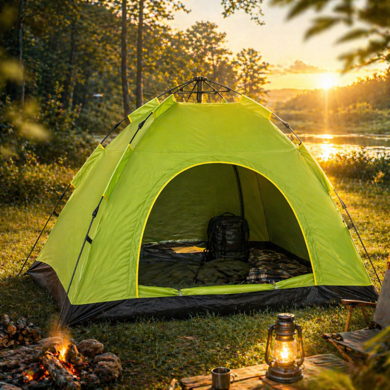 Палатка автоматическая 4-местная 2×2 м туристическая зелёная