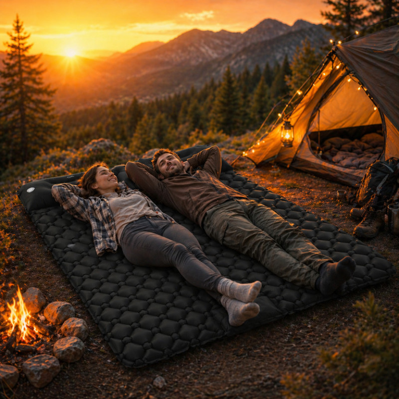 Надувний туристичний килимок матрац 190×120×5 см з подушкою та чохлом