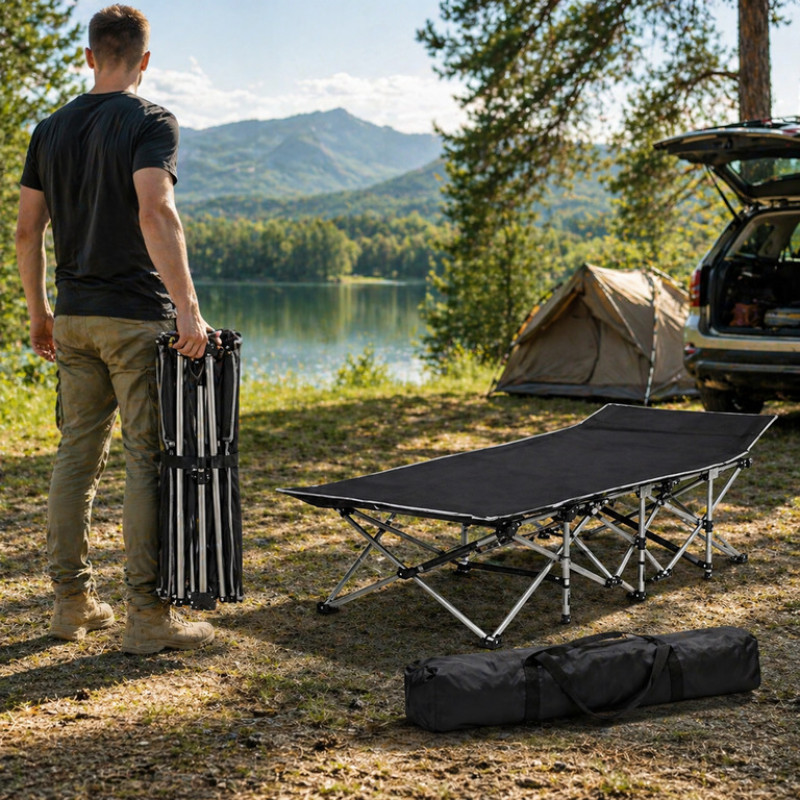 Розкладне ліжко туристичне 190×68×36 см складне з ніжками шезлонг кемпінговий
