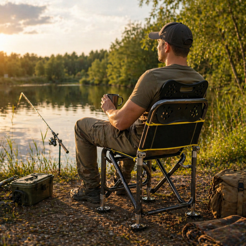 Складной телескопический стул ven-1252 до 150 кг для рыбалки черный с желтым
