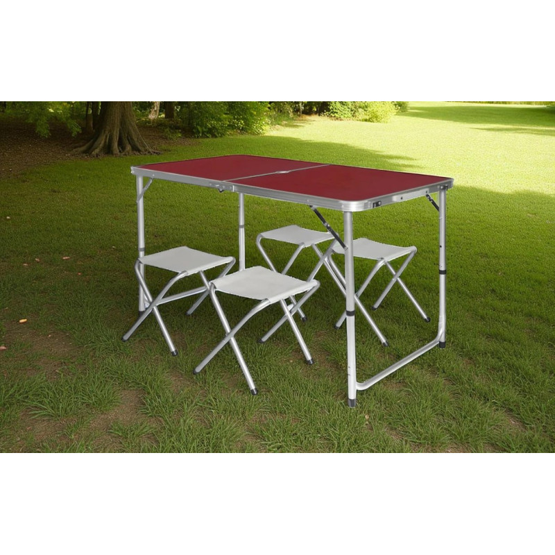 Складаний туристичний стіл з 4 стільцями Folding Table 120×60×70 см, коричневий