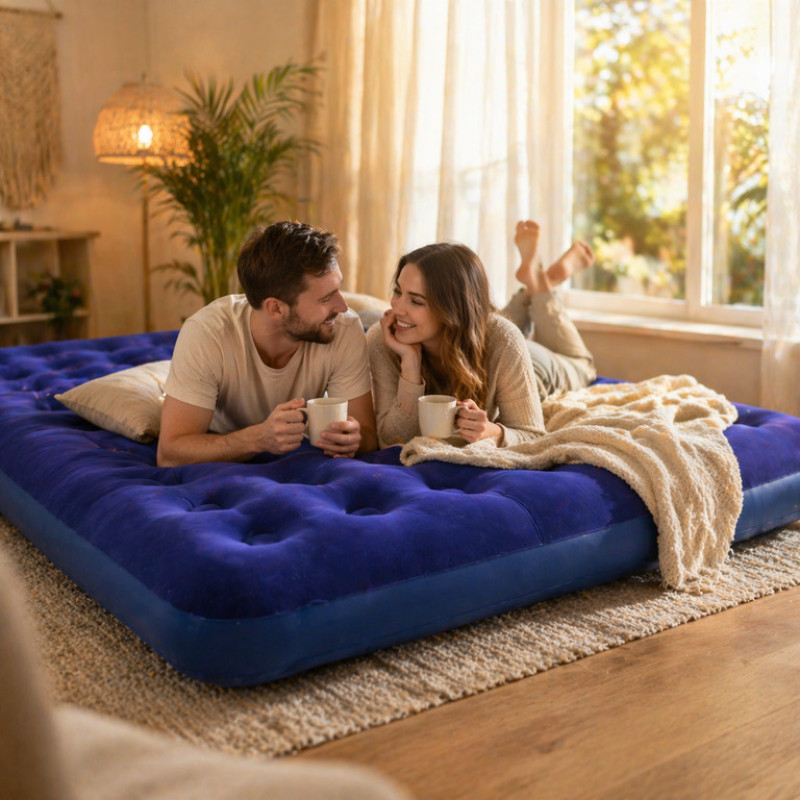 Надувний двоспальний матрац 203×152×22 см з насосом