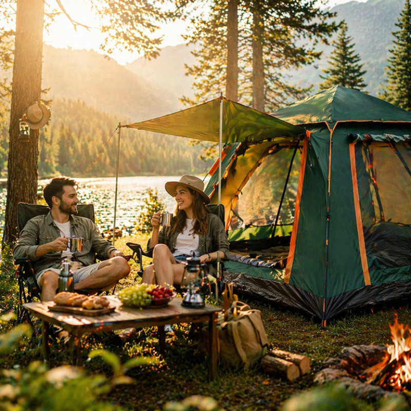 Палатка туристическая 210×210×145 см 2–4 местная темно-зеленая